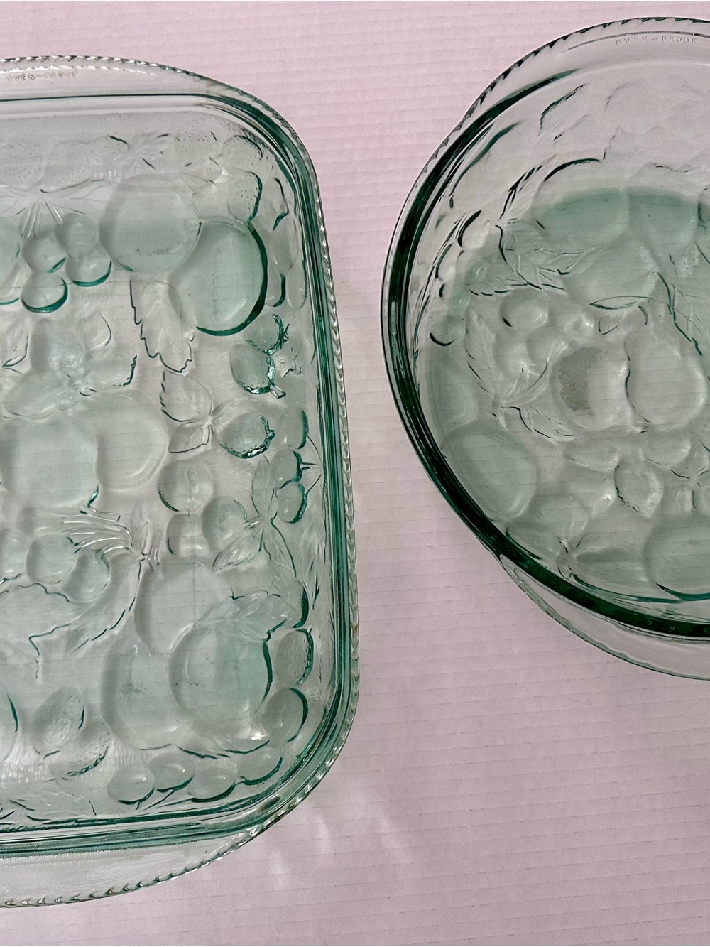 Vintage Libbey Orchard Fruit Spanish Green Glass Bakeware Set
